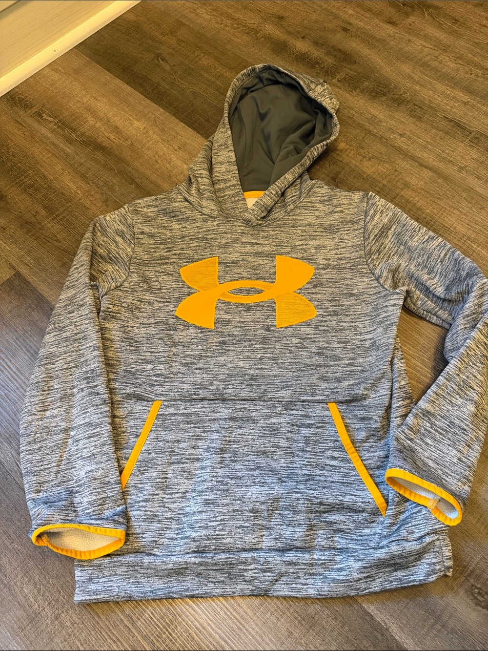 Under Armour Heather Gray Hoodie with Yellow Logo - Kids